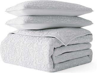 3-Piece Floral Stitch Quilt Set - King