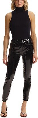 Faux Patent Leather Five-Pocket Pants SLG72 (Black) Women's Clothing