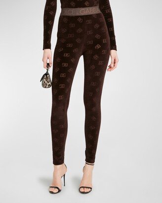 Logo-Band Embossed Velvet Leggings