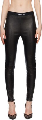 Black Zip Vent Leather Leggings