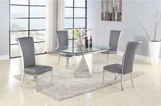 Somette Ariela 5-Piece Dining Set with Motion-Extendable Glass Table and Gray Chairs