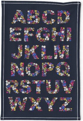 Navy Wildflower Abcs Tea Towel - Rustic Alphabet By Robyriker Nature Typography Linen Cotton Canvas Spoonflower