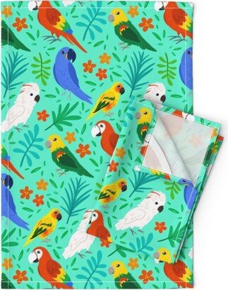 Tropical Birds Tea Towels | Set Of 2 - Of Paradise By Charladraws Rainforest Conure Macaw Linen Cotton Spoonflower