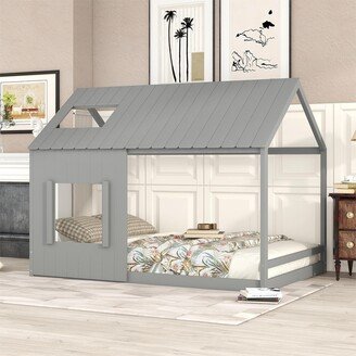 Full Size House Bed with Roof and Window