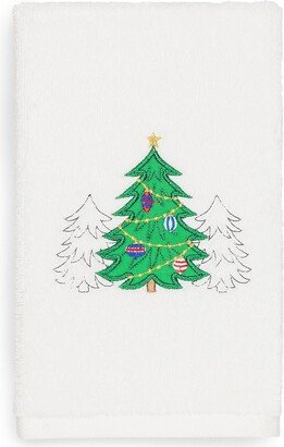 Christmas Three Trees Embroidered Luxury Turkish Cotton Hand Towel - White