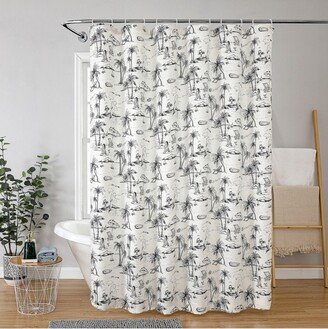 Kate Aurora Maui Tropical Living Sailboats Woven Jacquard Fabric Shower Curtain - 72 in. Wide x 72 in. Long - Navy