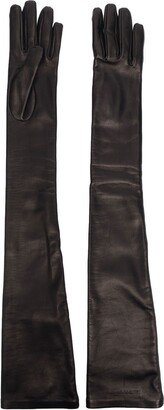 Long Logo-Embossed Leather Gloves