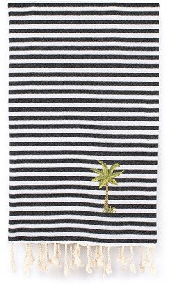 100% Turkish Cotton Fun In The Sun - Breezy Palm Tree Pestemal Beach Towel - Charcoal Black