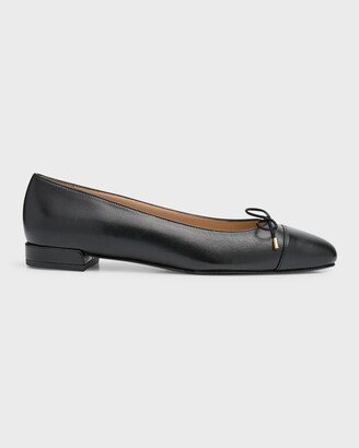 Sleek Mixed Leather Bow Ballerina Flats