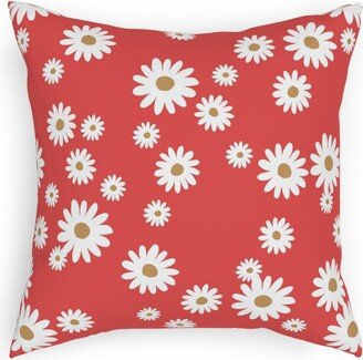 Pillows: Vintage Daisies - White On Red Pillow, Woven, Black, 18X18, Single Sided, Red