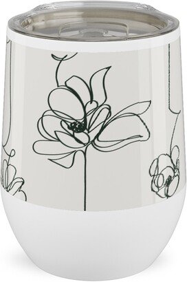 Travel Mugs: One Line Floral - Light Stainless Steel Travel Tumbler, 12Oz, White