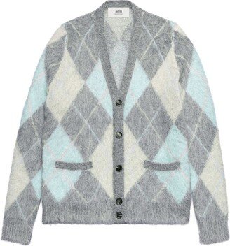 Brushed Argyle-Intarsia Cardigan