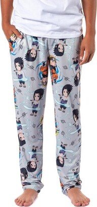 Seven Times Six Naruto Shippuden Men's Chibi Characters And Symbols Lounge Pajama Pants, L Grey