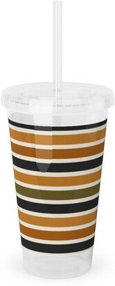 Travel Mugs: Halloween Stripes With Orange And Olive Green Acrylic Tumbler With Straw, 16Oz, Orange