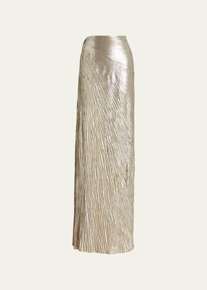 Duvall Metallic Jersey Plisse Maxi Skirt-AA