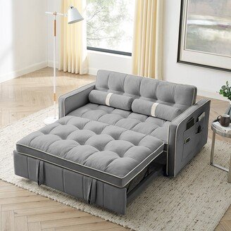 RASOO Modern 55.5 Pull out Sleep Sofa Bed 2 Seater Loveseats Sofa Couch with Side Pockets, Adjsutable Backrest and Lumbar Pillows-AA