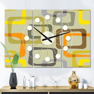 Designart 'Retro Square Design VII' Oversized Mid-Century wall clock - 3 Panels - 36 in. wide x 28 in. high - 3 Panels