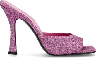 Glittered High-Heeled Open-Toe Mules