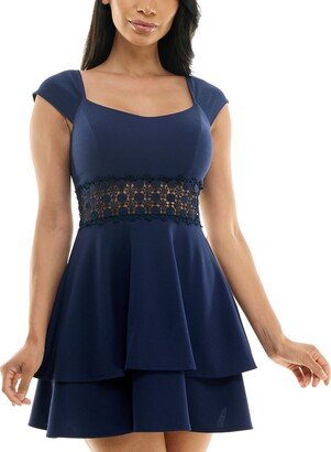 Juniors' Lace-Trim Cap-Sleeve A-Line Dress