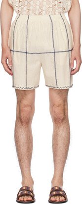 HARAGO Off-White Embroidered Shorts-AA