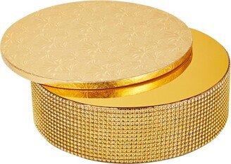 Sparkle and Bash 2 Piece Gold Rhinestone Cake Stand with 12 Inch Cake Drum Set for Wedding Supplies, Anniversary & Bridal Shower