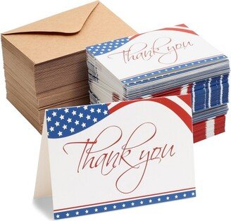 Pipilo Press 120 Pack American Flag Patriotic Thank You Cards with Envelopes Bulk for Fourth 4th of July, Memorial Day, 4x6 In