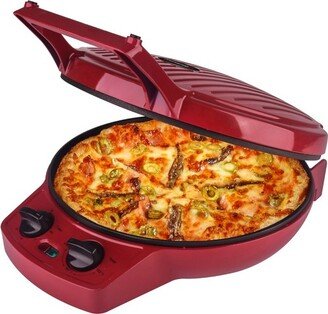 12 Inch Electric Griddle and Pizza Maker with Dial, Opens 180°, Red