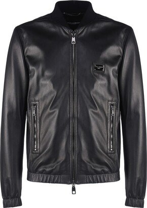 Leather Jacket With Logo Plaque