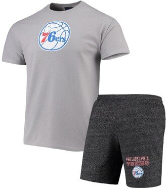 Concepts Sport Men's Gray, Heathered Charcoal Philadelphia 76ers Pitch T-shirt and Shorts Set - Gray, Heathered Charcoal