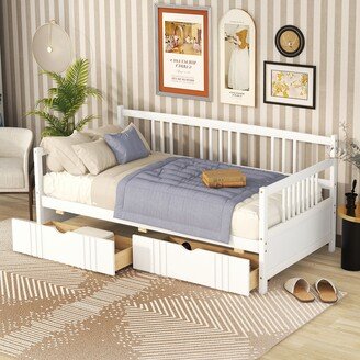 Sunmory Twin Size Daybed with Two Storage Drawers Modern Three Sides Guardrail Wood Slatted Frame Bed