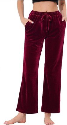 cheibear Women Velvet Bottom Lounge Pajama Sleepwear Ankle Wide Leg Pant Red X-Small