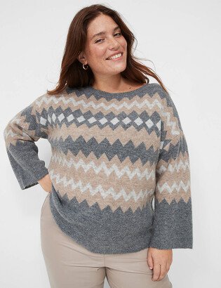 Bracelet-Sleeve Fair Isle Boatneck Sweater