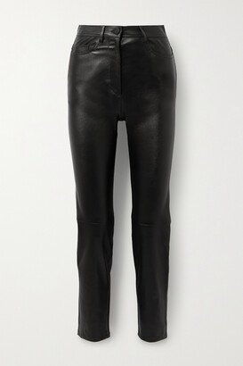 Teddy Leather Slim-leg Pants - Black