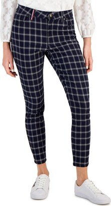 Women's Windowpane-Plaid Skinny Pants - Navy/ Ivory