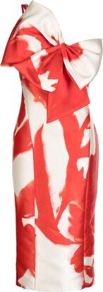 Abstract-Print Oversize-Bow Midi Dress