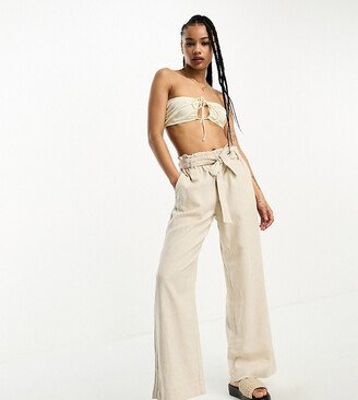 JDY Petite wide leg linen pants in oatmeal