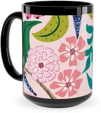 Mugs: Budgies And Butterflies - Pink And Green Ceramic Mug, Black, 15Oz, Pink