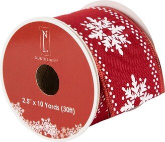 Northlight Red and White Snowflake Wired Craft Christmas Ribbon 2.5