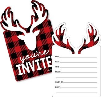 Big Dot of Happiness Prancing Plaid - Shaped Fill-in Invitations - Reindeer Holiday and Christmas Party Invitation Cards with Envelopes - Set of 12