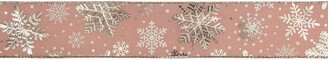 Northlight Pink and Gold Snowflake Christmas Wired Craft Ribbon 2.5