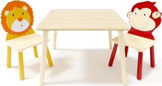 unbrand Wooden Kids Activity Play Table Set, 1 Kids Table and 2 Chairs,Set of 3