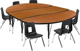 9-Piece Brown and Black Oval Collaborative Wave Activity Table Set 86