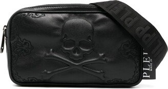 Skull-Embroidered Leather Belt Bag