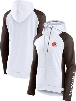 Women's Branded White, Brown Cleveland Browns End Around Raglan Full-Zip Hoodie - White, Brown