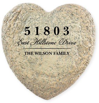 Garden Stones: Home Address Garden Stone, Heart Shaped Garden Stone (9X9), White