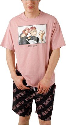 Men's Black, Pink Jujutsu Kaisen T-shirt and Shorts Sleep Set - Black, Pink