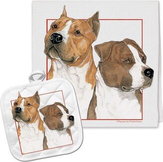 American Staffordshire Terrier Amstaff Kitchen Dish Towel & Pot Holder Gift Set