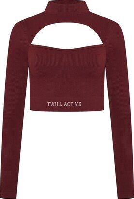 Twill Active Viyella Recycled Rib High Neck Long Sleeve Crop Top – Burgundy