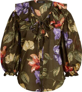 Floral Cotton Voile Blouse Blouse Dark Green