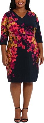 Plus Size Border-Print V-Neck Sheath Dress